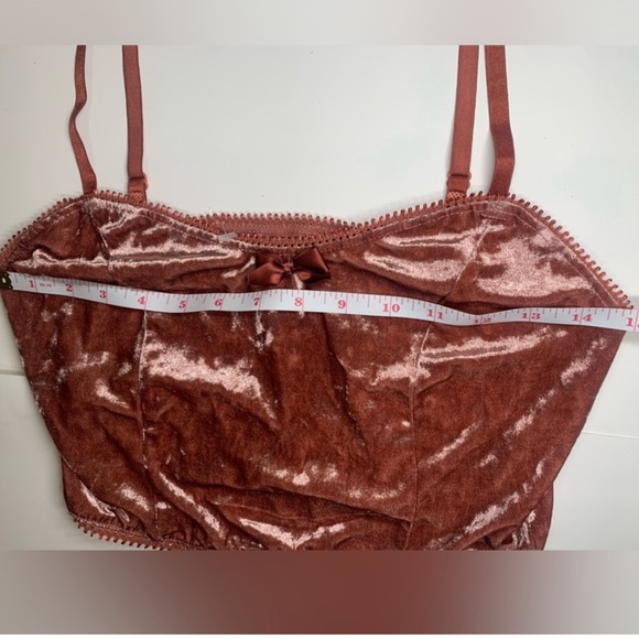 Crushed Velvet top lace trim Bow Accent coquette Women’s Cami Crop Top - Picture 2 of 5